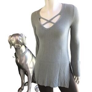 Free People Blue Long Sleeve Criss Cross Bell Sleeve Sweater Women's Size XS
